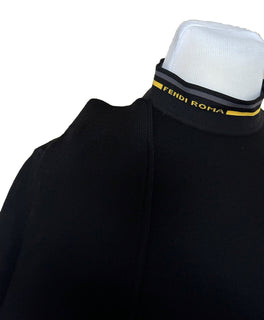 NWT 850 $ Fendi Wollstrickpullover Schwarz 54 Euro FZY464 Hergestellt in Italien 