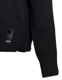 NWT 850 $ Fendi Wollstrickpullover Schwarz 54 Euro FZY464 Hergestellt in Italien 