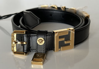 NWT $980 Fendi Fendace Женский черный ремень из телячьей кожи 105/42 Италия 7C0474 