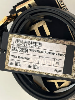 NWT $980 Fendi Fendace Женский черный ремень из телячьей кожи 105/42 Италия 7C0474 