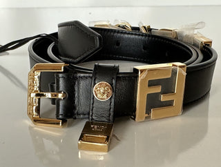 NWT $980 Fendi Fendace Женский черный ремень из телячьей кожи 105/42 Италия 7C0474 