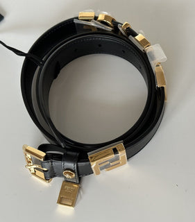 NWT $980 Fendi Fendace Женский черный ремень из телячьей кожи 105/42 Италия 7C0474 