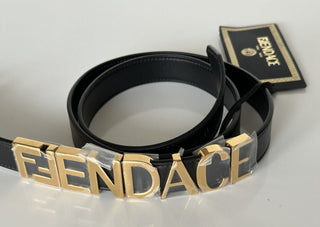 NWT $980 Fendi Fendace Женский черный ремень из телячьей кожи 105/42 Италия 7C0474 