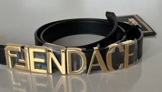 NWT $980 Fendi Fendace Женский черный ремень из телячьей кожи 105/42 Италия 7C0474 