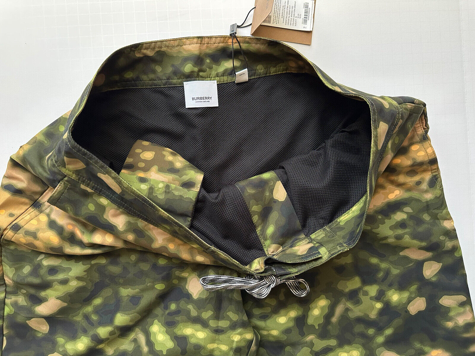 СЗТ $480 Burberry Breton Мужские камуфляжные шорты-боксеры для плавания темно-зеленого папоротника XL 8042583 