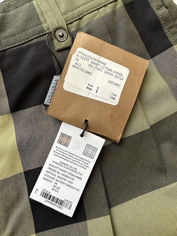 Neu mit Etikett: 590 $ Burberry Herren-Shorts aus militärisch grün karierter Baumwolle, 38 US (32,5 Zoll) 8042781 