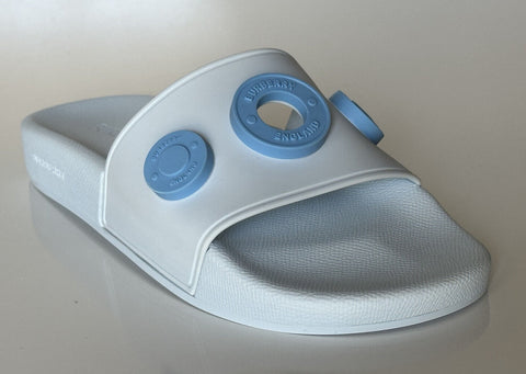 NIB $420 Burberry Eyelet Women's Furley Pale Blue Slide Sandals 7 US 8052554 IT
