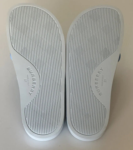 NIB $420 Burberry Eyelet Women's Furley Pale Blue Slide Sandals 7 US 8052554 IT