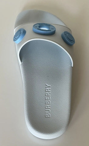 NIB $420 Burberry Eyelet Women's Furley Pale Blue Slide Sandals 7 US 8052554 IT