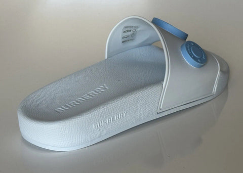 NIB $420 Burberry Eyelet Women's Furley Pale Blue Slide Sandals 7 US 8052554 IT
