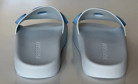NIB $420 Burberry Eyelet Women's Furley Pale Blue Slide Sandals 9 US 8052554 IT