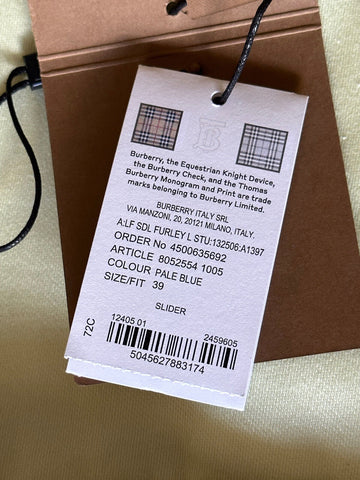 NIB $420 Burberry Eyelet Women's Furley Pale Blue Slide Sandals 9 US 8052554 IT