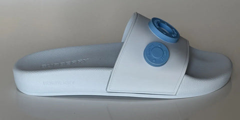 NIB $420 Burberry Eyelet Women's Furley Pale Blue Slide Sandals 9 US 8052554 IT