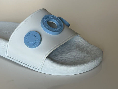 NIB $420 Burberry Eyelet Women's Furley Pale Blue Slide Sandals 9 US 8052554 IT