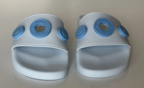 NIB $420 Burberry Eyelet Women's Furley Pale Blue Slide Sandals 9 US 8052554 IT