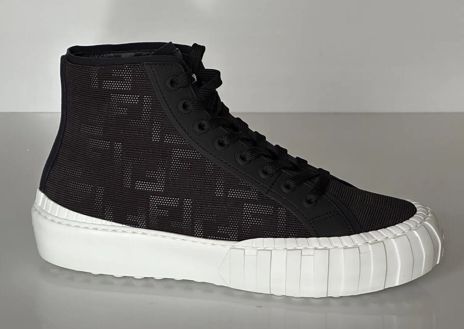 NIB 795 $ Fendi FF Logo Stoff/Leder Schwarze High-Top-Sneaker 10 US (43) 7E1424