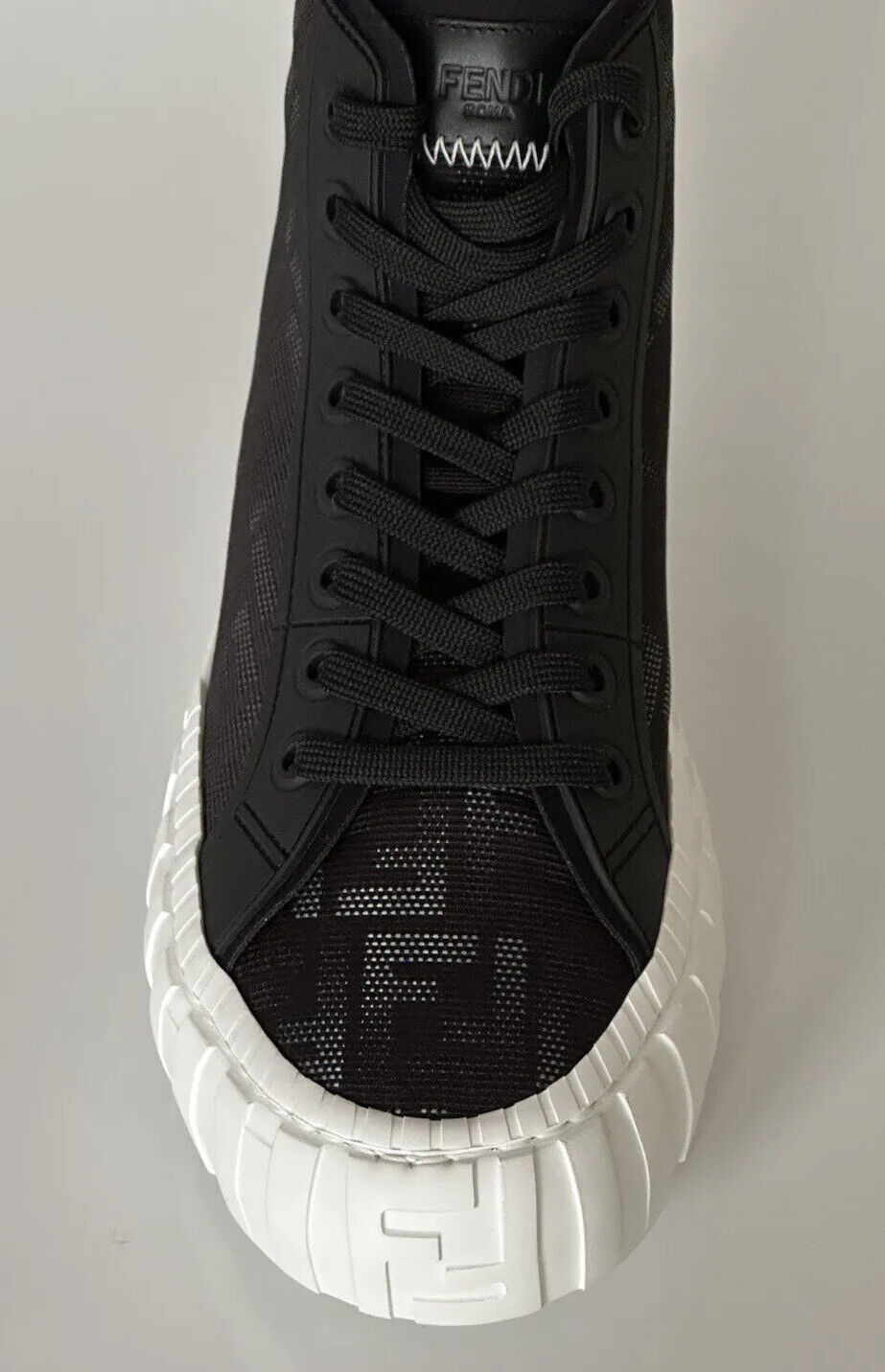 NIB 795 $ Fendi FF Logo Stoff/Leder Schwarze High-Top-Sneaker 10 US (43) 7E1424