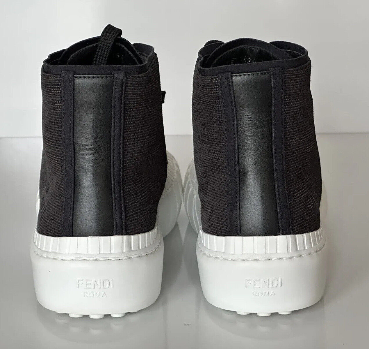 NIB 795 $ Fendi FF Logo Stoff/Leder Schwarze High-Top-Sneaker 10 US (43) 7E1424