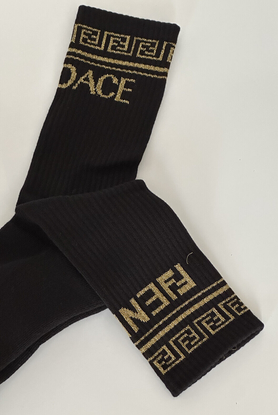NWT $195 Fendi FF Knit Socks Black Large Made in Italy FXZ443