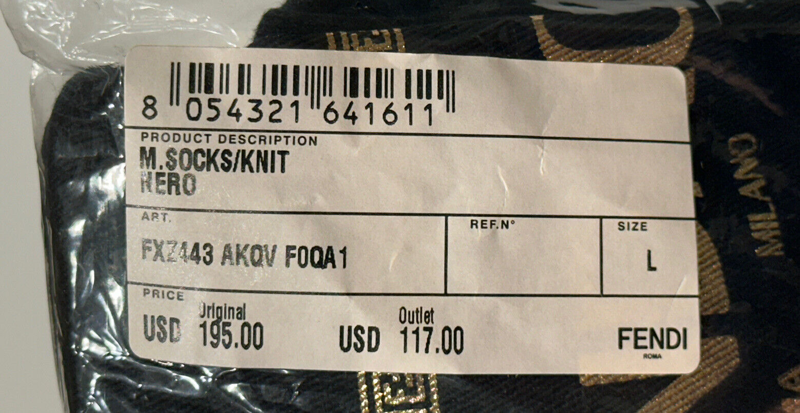 NWT 195 долларов США Трикотажные носки Fendi FF, черные, большие, сделано в Италии FXZ443