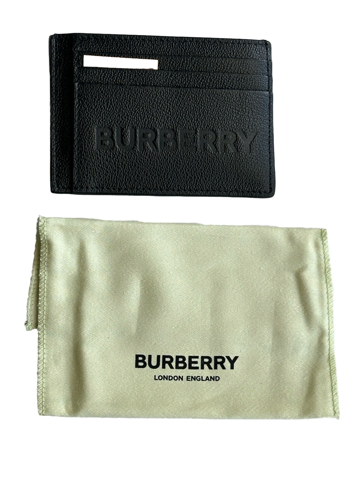 NWT $350 Burberry Logo Embossed Grained Leather Black Card Case 8052878