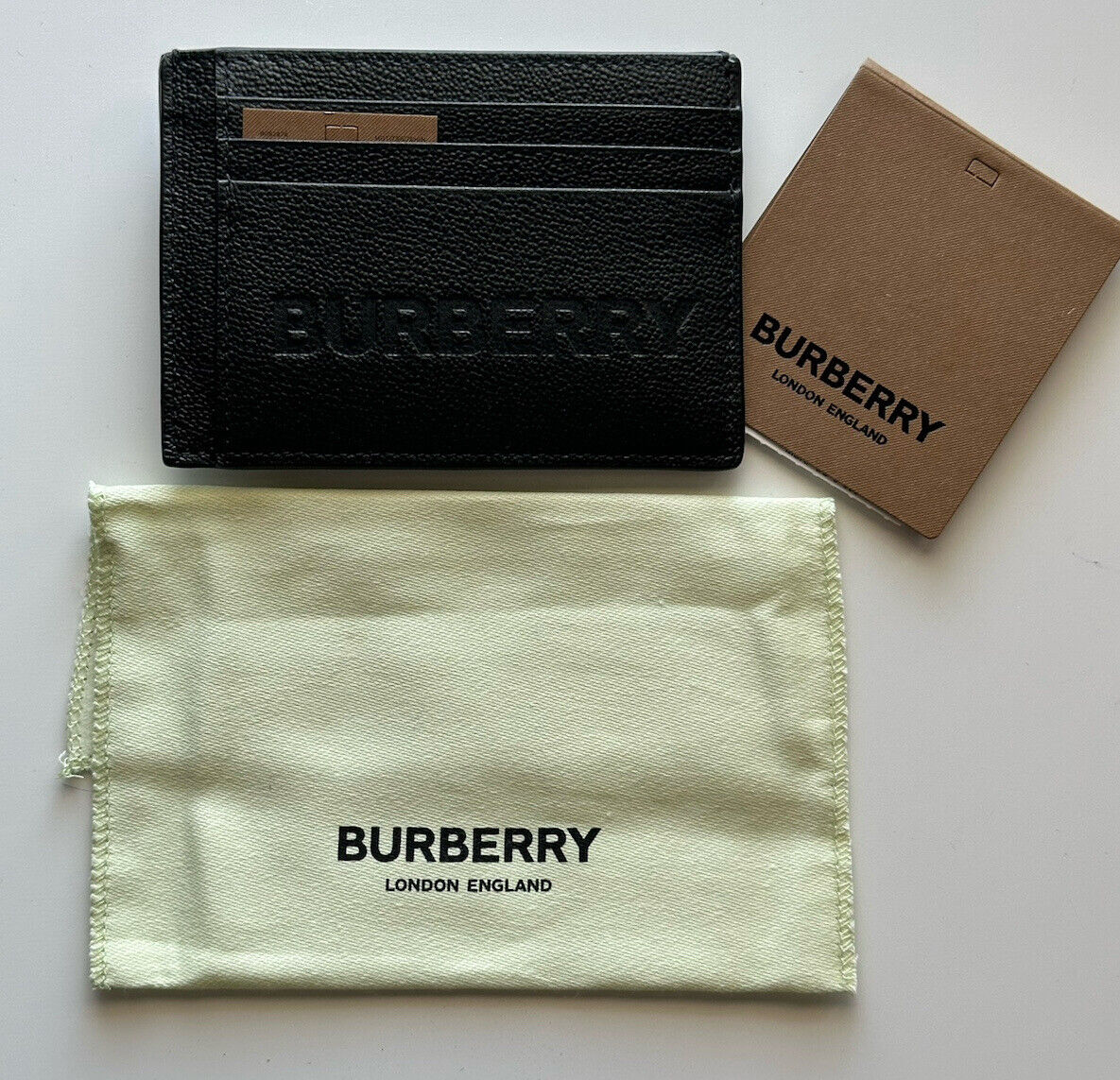 NWT $350 Burberry Logo Embossed Grained Leather Black Card Case 8052878