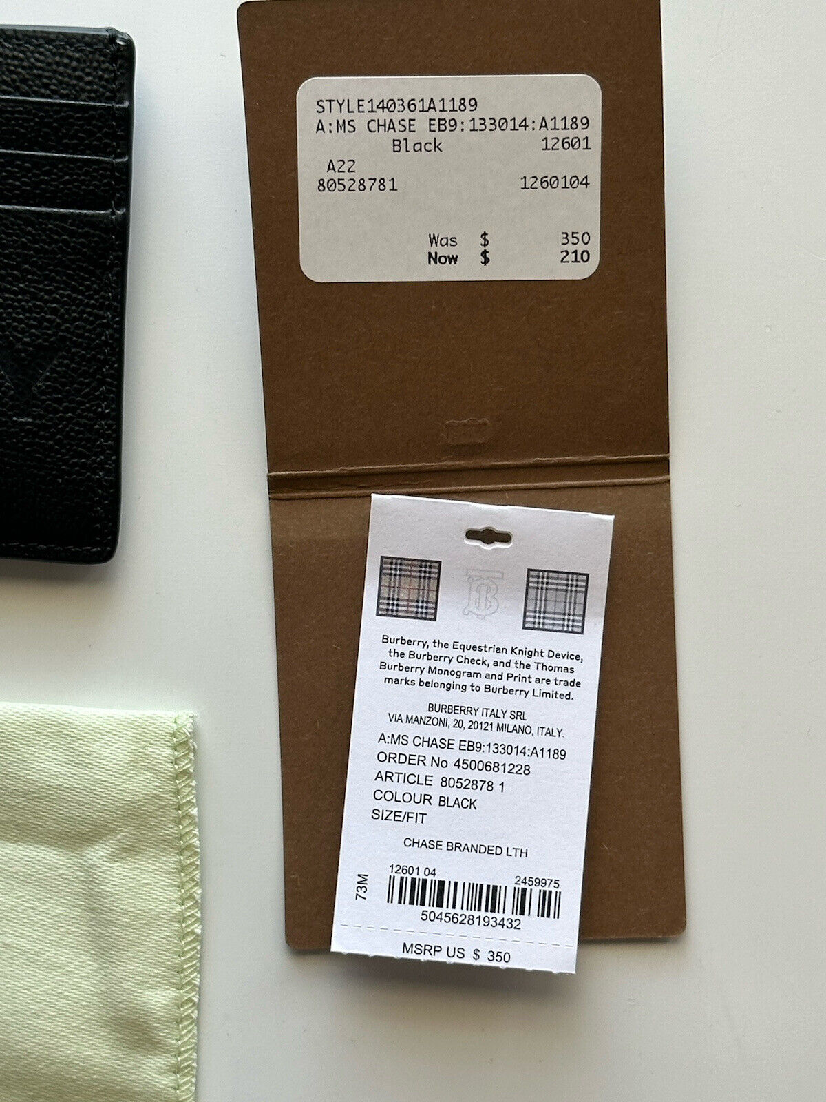 Черный футляр для карт из зерненой кожи с тиснением логотипа Burberry за 350 долларов (NWT) 8052878 