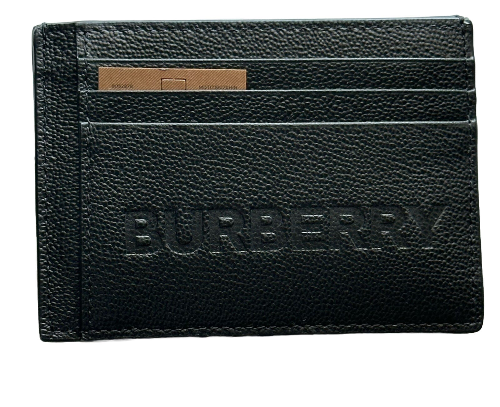 NWT $350 Burberry Logo Embossed Grained Leather Black Card Case 8052878