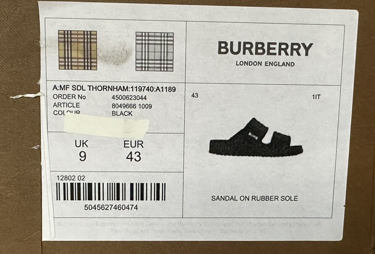 Burberry Thornham Men’s Slide Black Sandals 10 US 8049666 Italy NIB $620