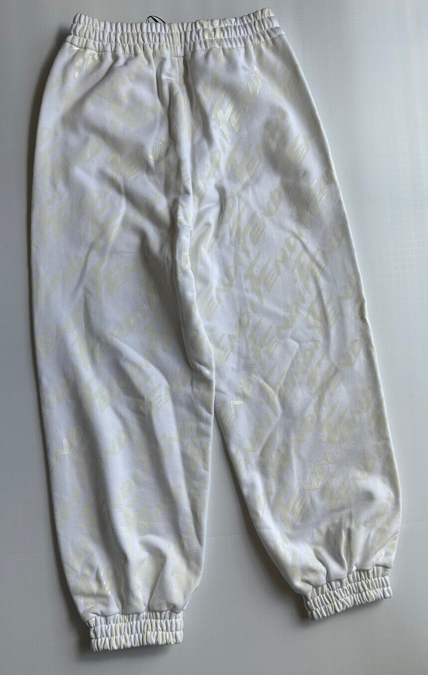 Neu mit Etikett: 950 $ Fendi Damen-Jogginghose mit Fendi-Print in Milchweiß, gestrickt, Größe 40 (4 US) IT 