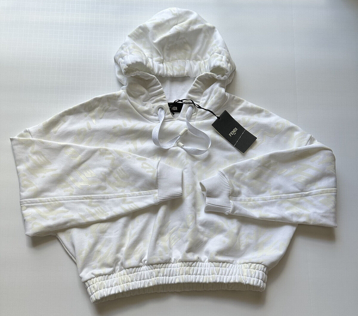 NWT $1100 Fendi Women's Milk White Fendi Knit Jacket with Hoodie 4 US (40 Eu) IT
