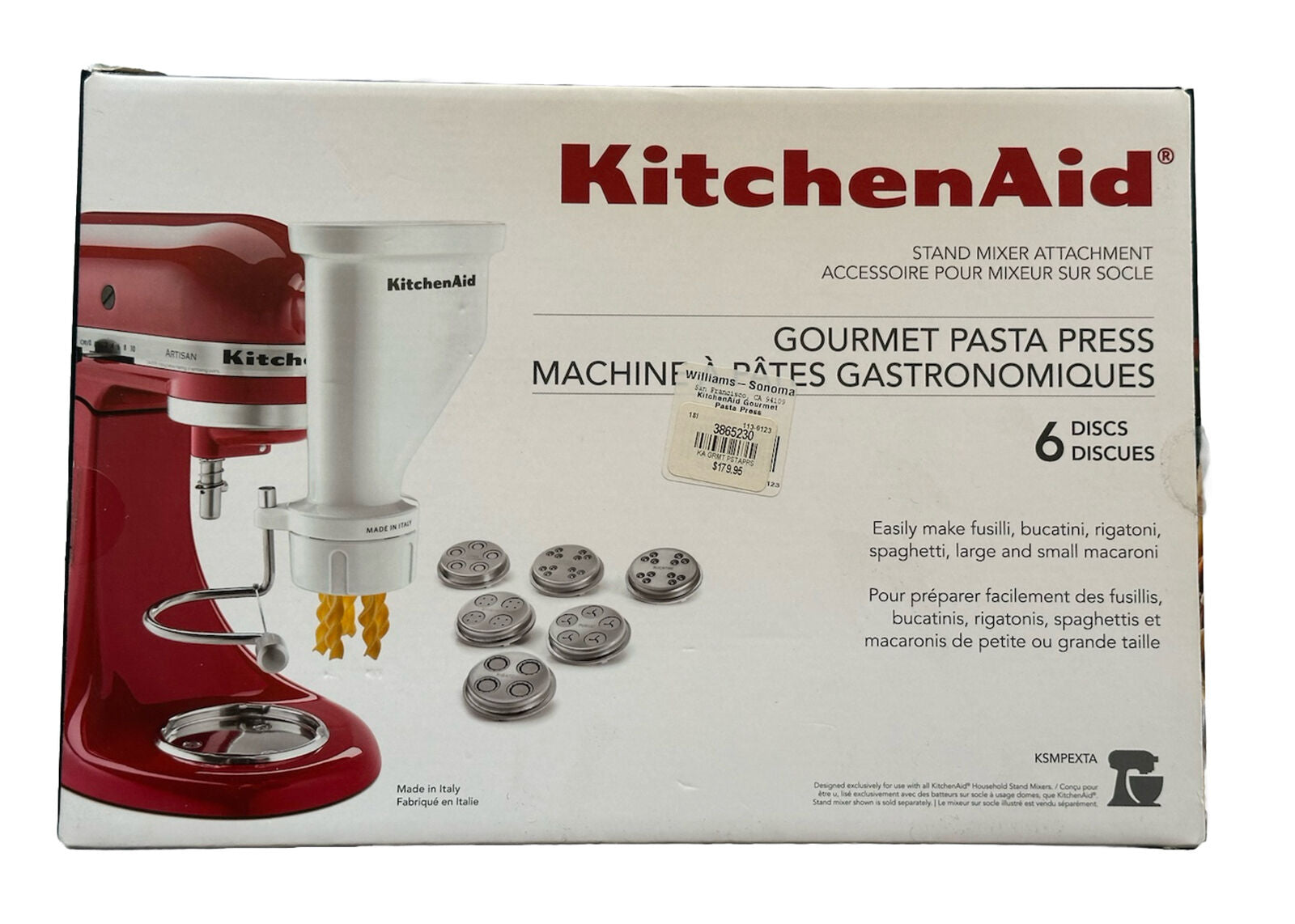 Neuer KitchenAid Gourmet Nudelpresse-Standmixer-Aufsatz KSMPEXTA, hergestellt in Italien