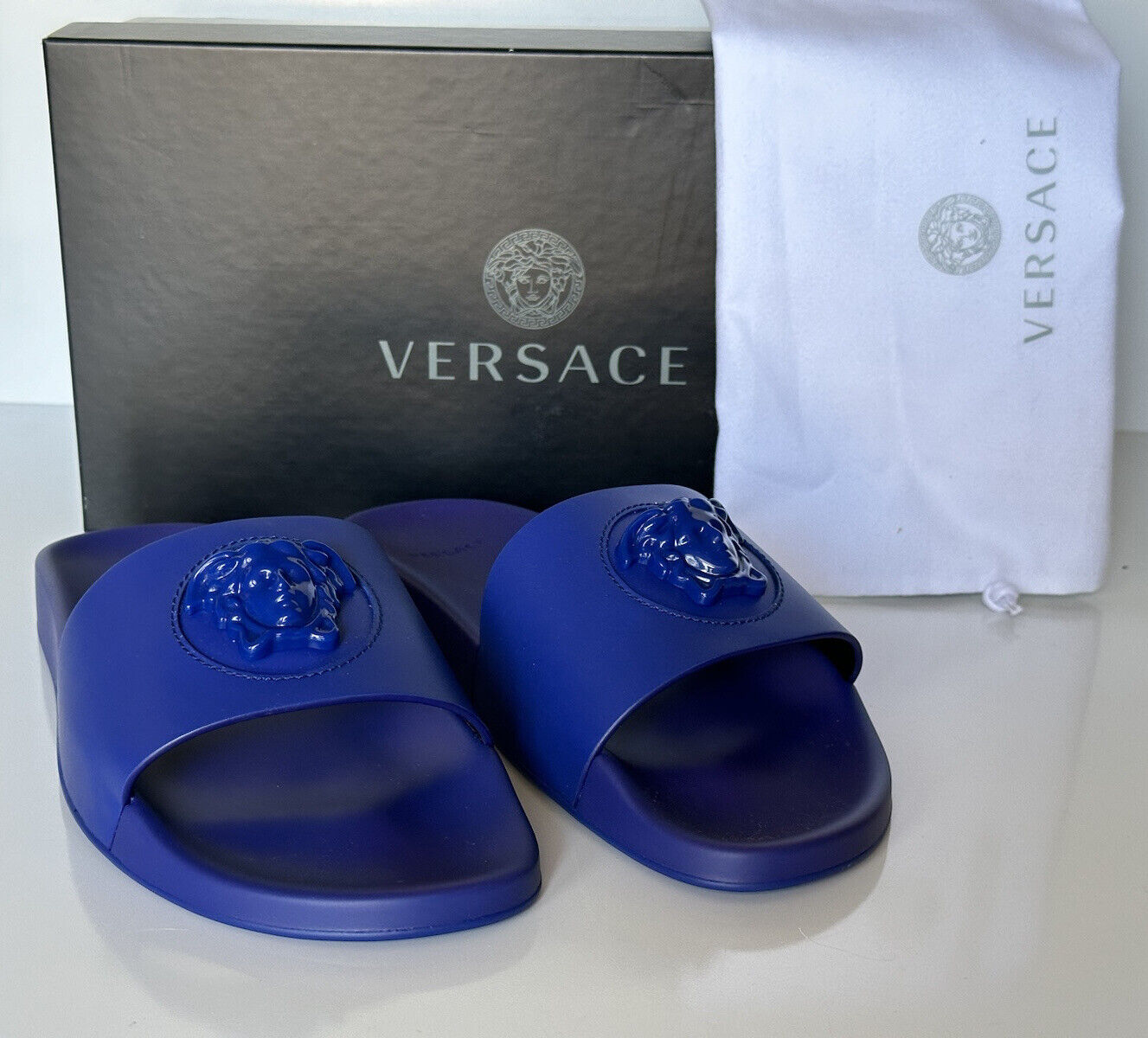 NIB Versace Medusa Head Slides Sandalen Lapis 10 US (43 Euro) 1001184 Italien 