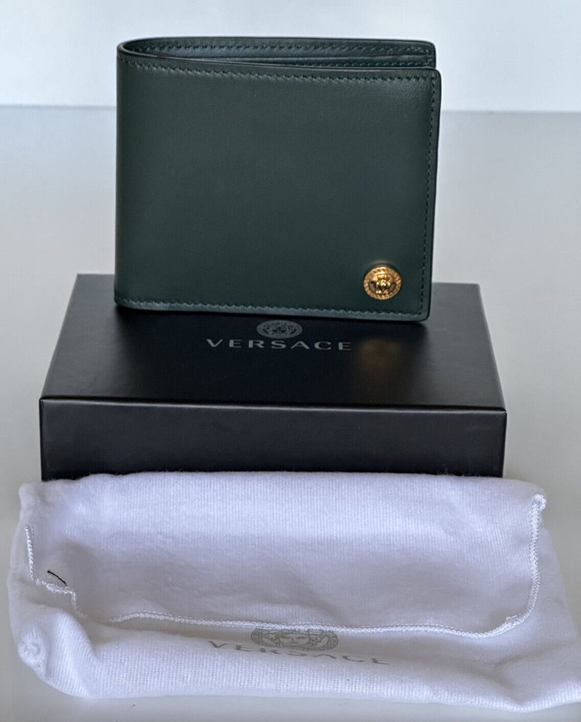 Зеленый кошелек из телячьей кожи Versace со встроенными акцентами Medusa, NWT, 425 долларов США, сделано в Италии 