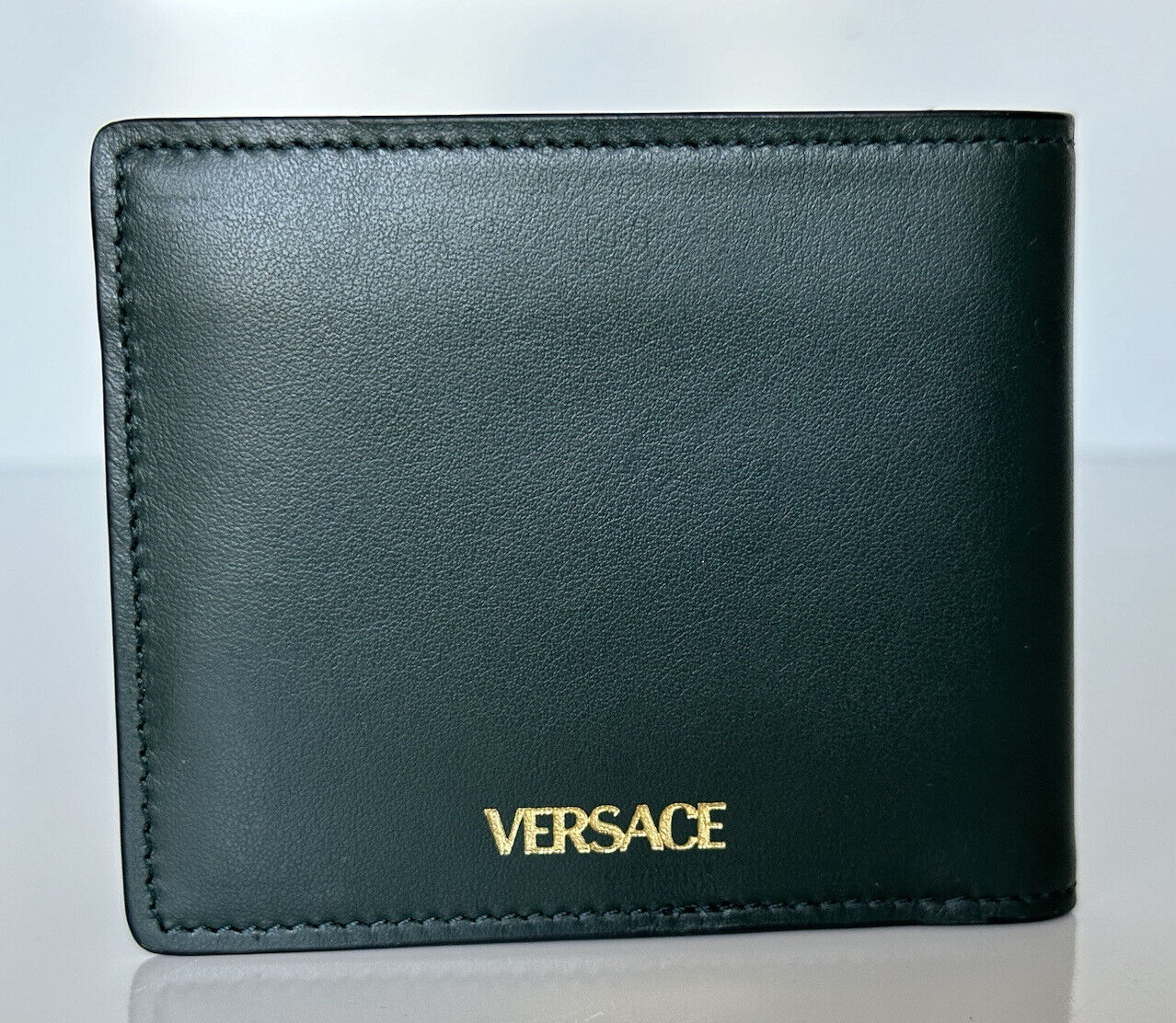 NWT $425 Versace Embedded Medusa Accents Green Calf Leather Wallet Made in Italy