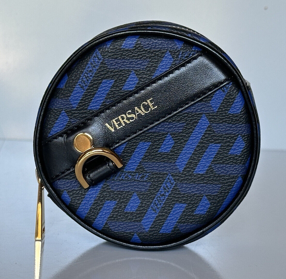 NWT 325 долларов США Versace Черный/синий кошелек с монограммой из кожи/холста IT 1001876 