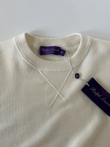 Neu mit Etikett: Polo Ralph Lauren Purple Label Herren-Kaschmir-Pullover in Creme, M, Italien 