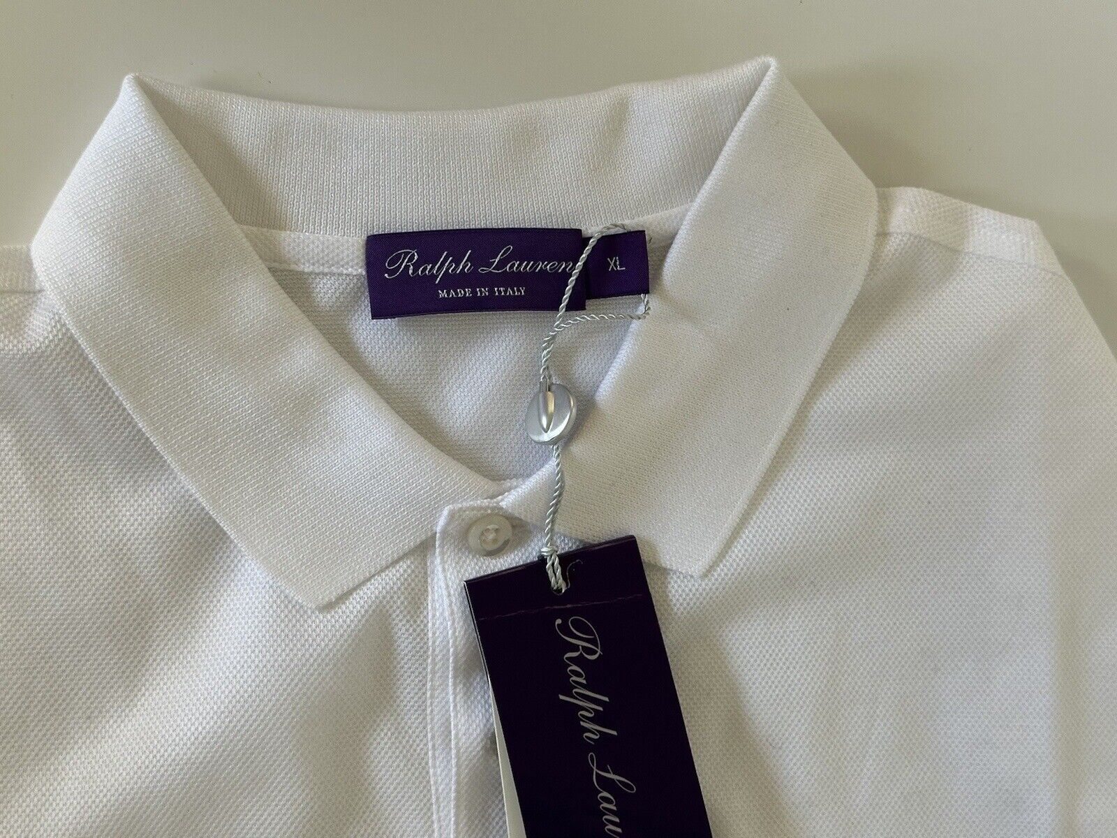 Neu mit Etikett: 395 $ Ralph Lauren Purple Label Baumwolle Weißes Poloshirt XL Hergestellt in Italien