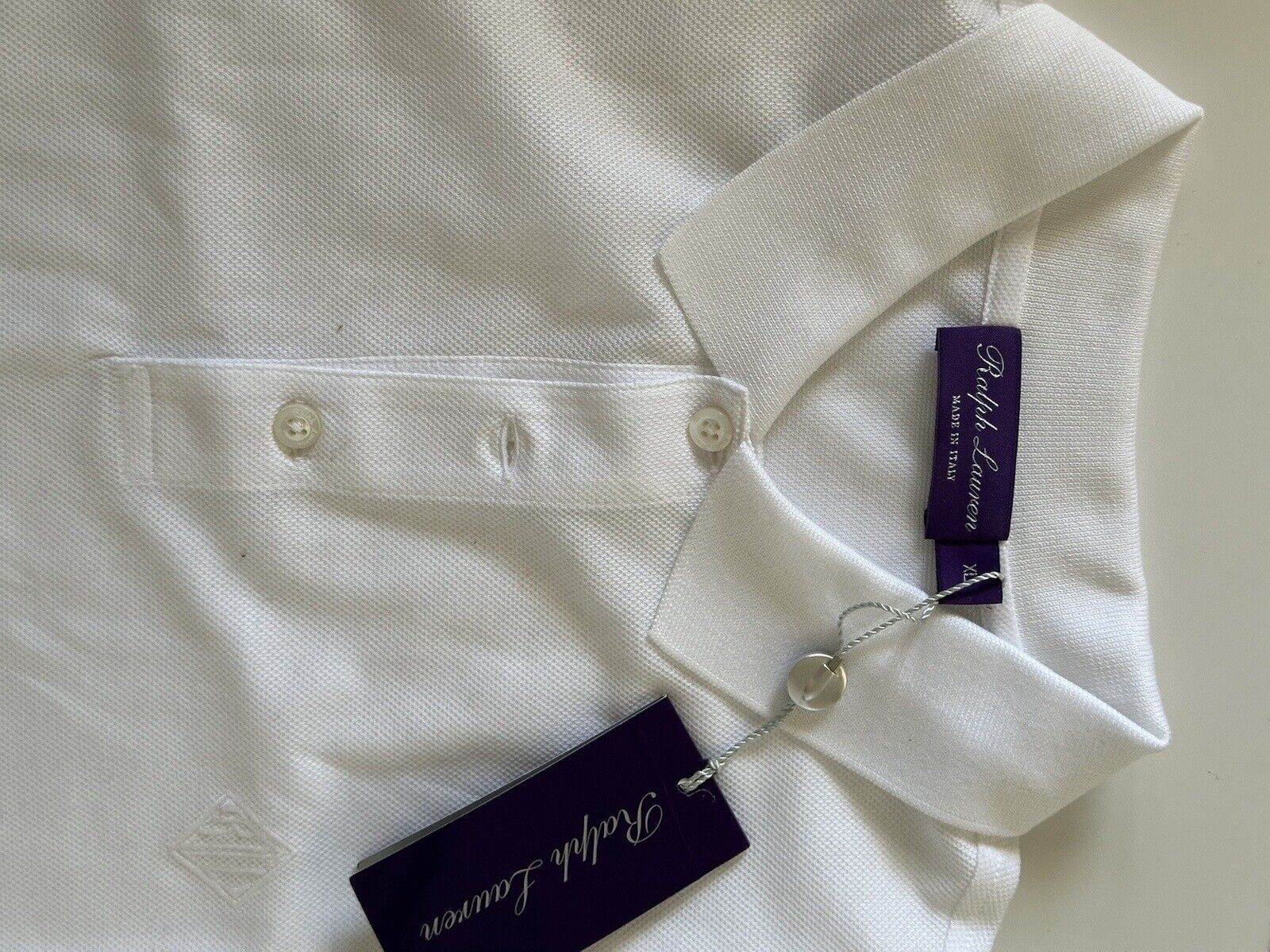 СЗТ 395 долларов США Ralph Lauren Purple Label Белая хлопковая рубашка поло XL, сделано в Италии