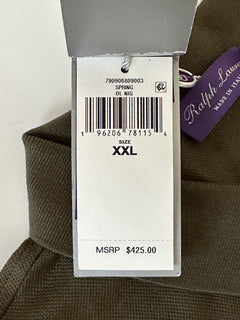 СЗТ $425 Ralph Lauren Purple Label Bear Хлопковая оливковая рубашка-поло 2XL Италия