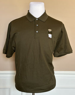 СЗТ $425 Ralph Lauren Purple Label Bear Хлопковая оливковая рубашка-поло 2XL Италия