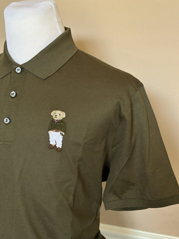 Neu mit Etikett: 425 $ Ralph Lauren Purple Label Bear Baumwoll-Oliv-Poloshirt 2XL Italien