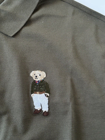 Neu mit Etikett: 425 $ Ralph Lauren Purple Label Bear Baumwoll-Oliv-Poloshirt 2XL Italien