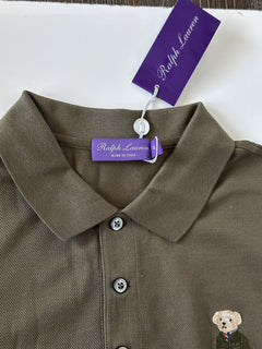 СЗТ $425 Ralph Lauren Purple Label Bear Хлопковая оливковая рубашка-поло 2XL Италия