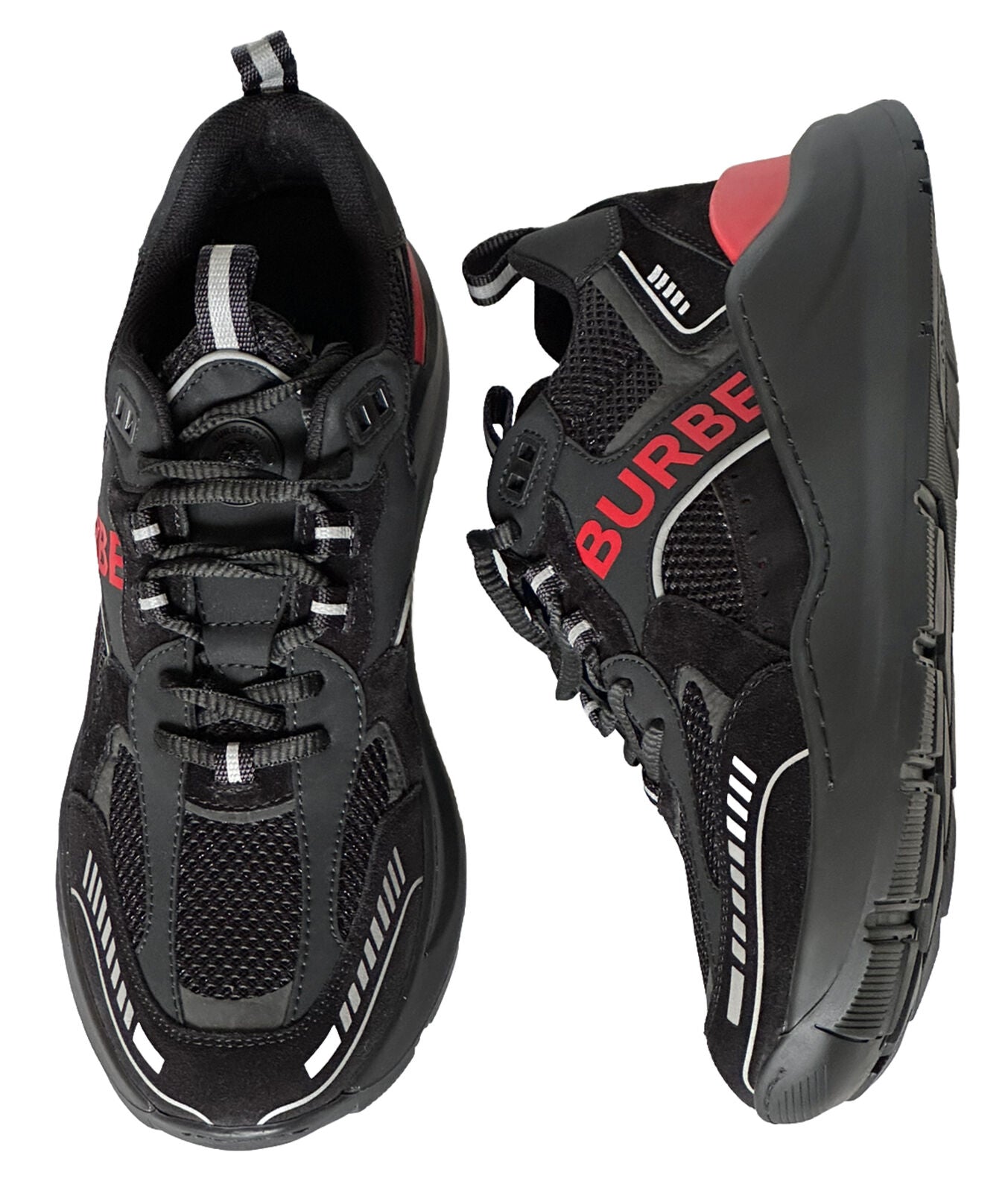 NIB 850 $ Burberry TNR Sean Herren-Sneaker in Schwarz/Rot 9 US (42 Eu) 8057350 IT 
