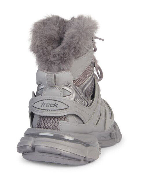 NIB $1490 Balenciaga Men's Track Hike Faux Fur-Lined Grey Sneakers 10 US (43 Eu)
