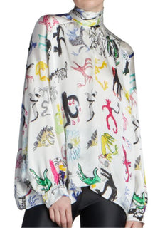 Neu mit Etikett: 1.590 $ Balenciaga Artist Doodle Graphic Bluse für Damen 4 US (36 Euro) Italien