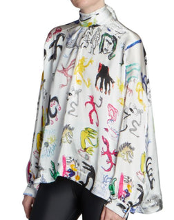 Neu mit Etikett: 1.590 $ Balenciaga Artist Doodle Graphic Bluse für Damen 4 US (36 Euro) Italien