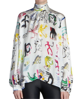 Neu mit Etikett: 1.590 $ Balenciaga Artist Doodle Graphic Bluse für Damen 4 US (36 Euro) Italien