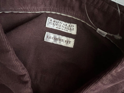 NWT $695 Brunello Cucinelli Western Corduroy Button Down Shirt M Made in Italy